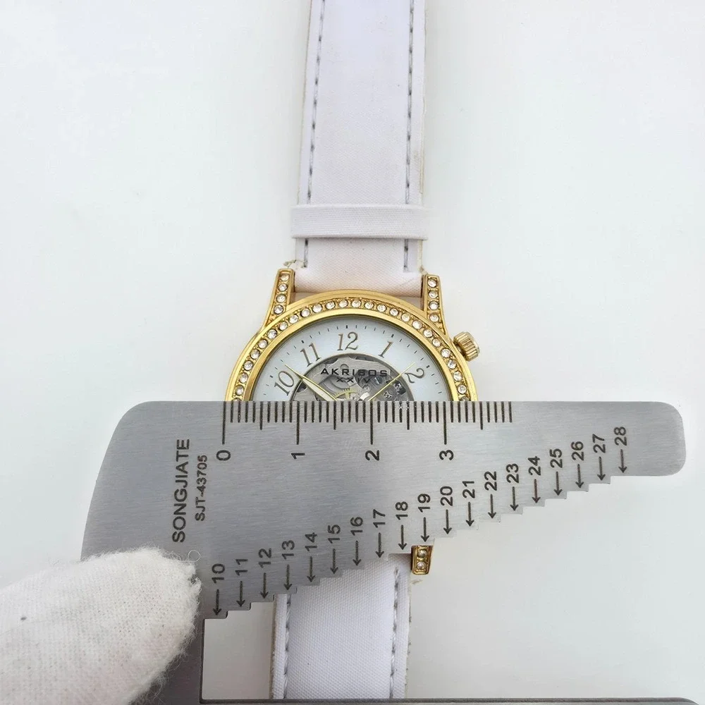 AKRIBOS XXIV Ladies Skeleton Watch Automatic Self Winding Gears Gold Plate 7.75